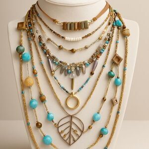 Lot of 9 Boho Southwestern Stone Turquoise Tribal Necklaces Very Unique Genuine